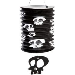 CARNIVAL TOYS - Zwarte papieren lantaarn met witte doodskoppen - Decoratie > Slingers en hangdecoraties